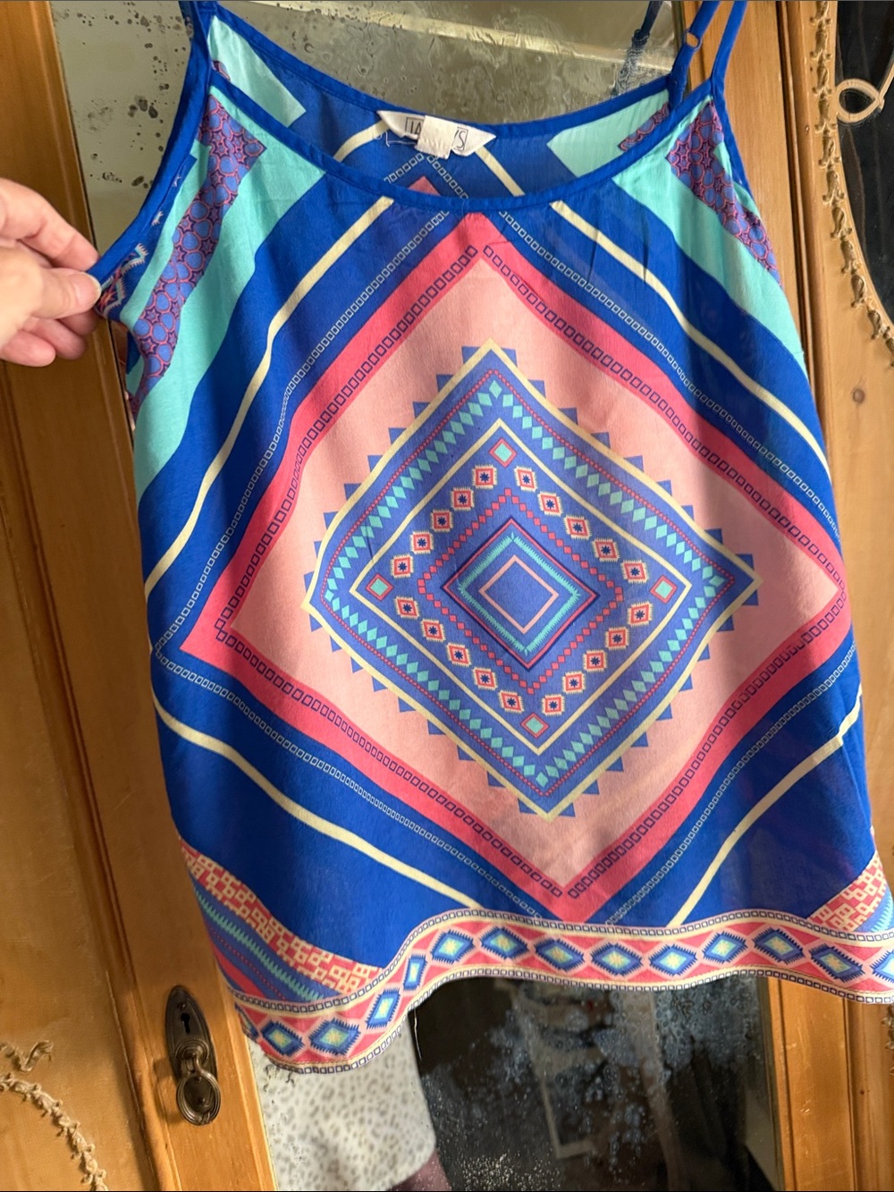 Boho Geometric Blue & Pink Camisole Top